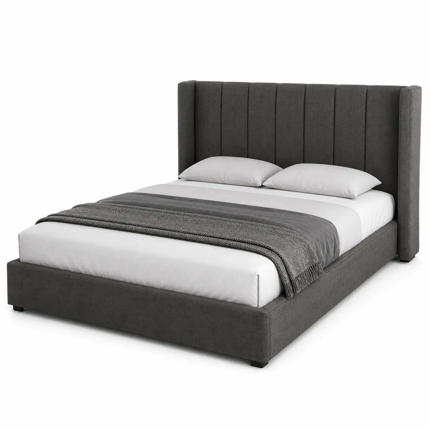 Cama tapizada de poliéster gris 200x160 cm