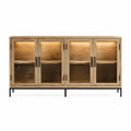Aparador de roble macizo con puertas de vidrio templado y estructura de acero, 150x85x40 cm