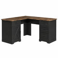 Escritorio de esquina en L de MDF y metal negro con superficie de madera 150x120x75 cm