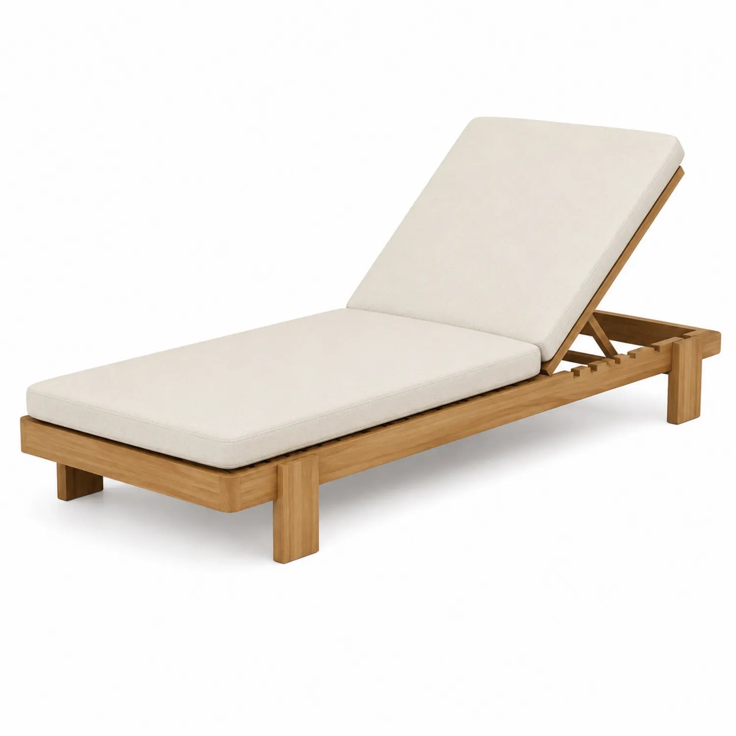Tumbona de madera de teca con cojín ajustable blanco