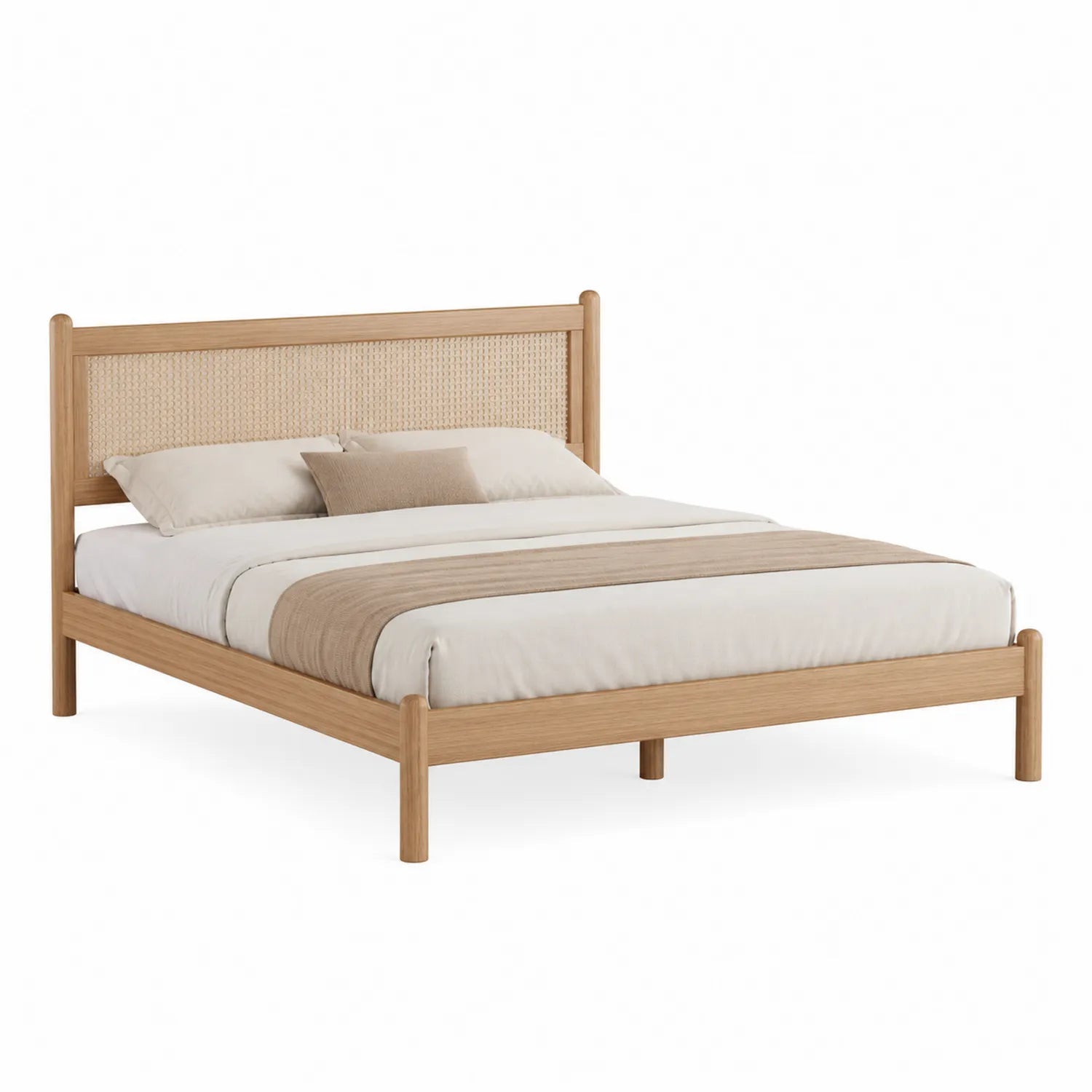 Cama de madera de roble con cabecero de ratán 200x150 cm