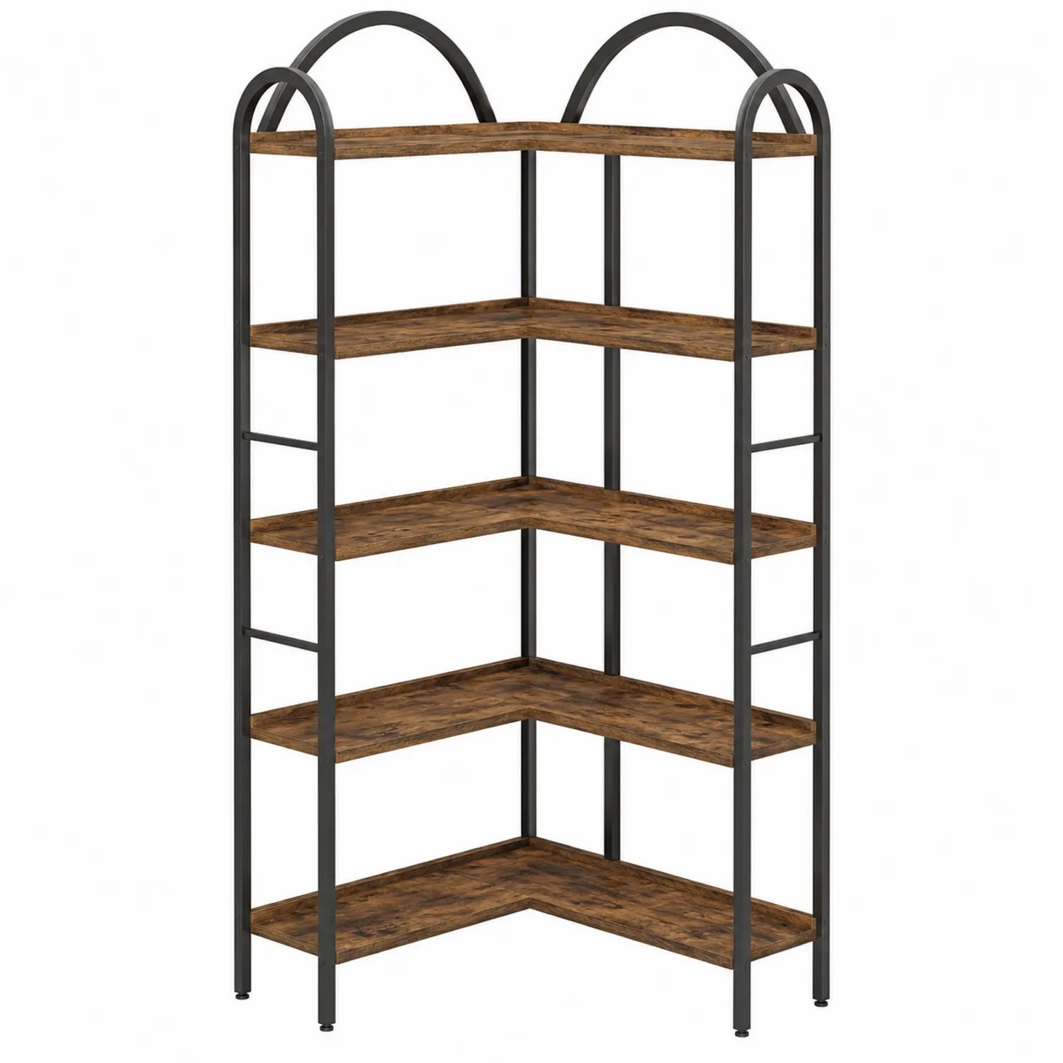 Estantería de esquina de metal y madera 5 niveles marrón y negro