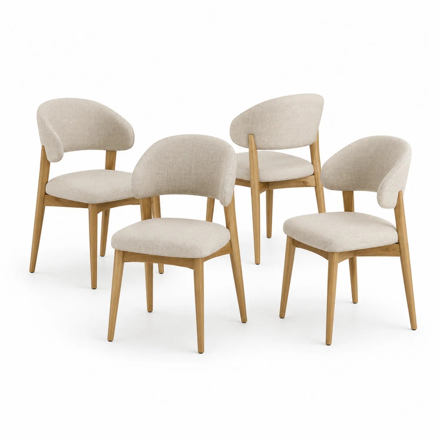 Juego de 4 sillas de comedor tapizadas en poliéster beige con estructura de madera