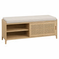 Banco de madera con puerta de ratán y cojín beige 120x40x45 cm