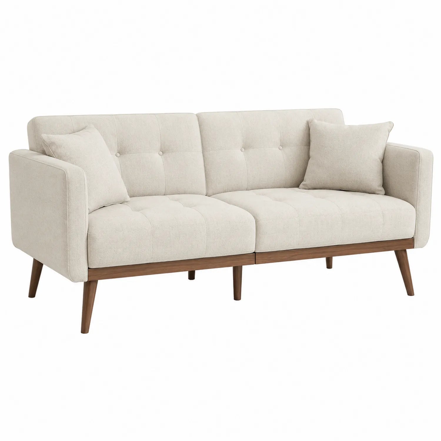 Sofá de 3 plazas beige con patas de madera