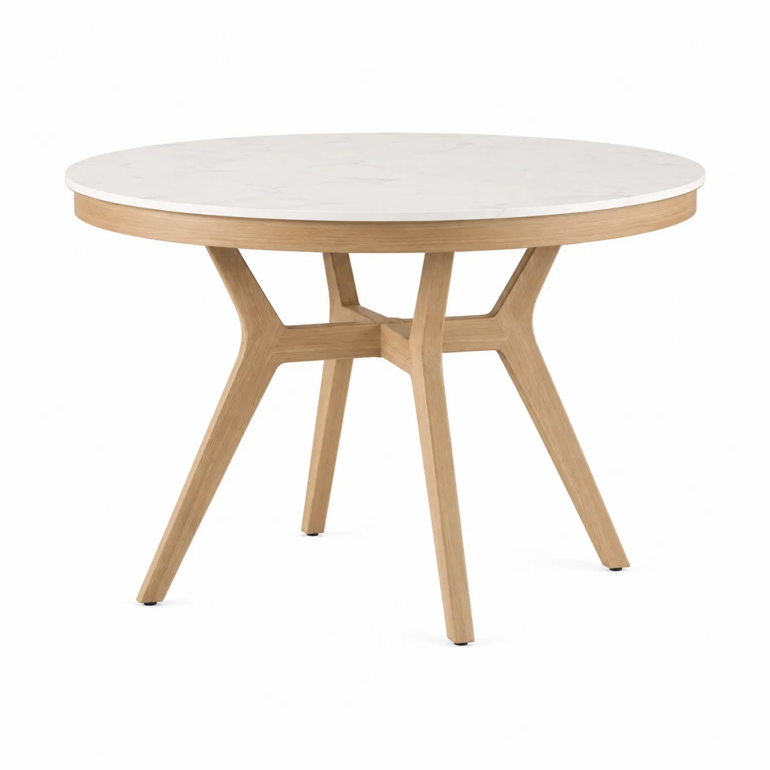Mesa de comedor redonda de mármol y madera de roble