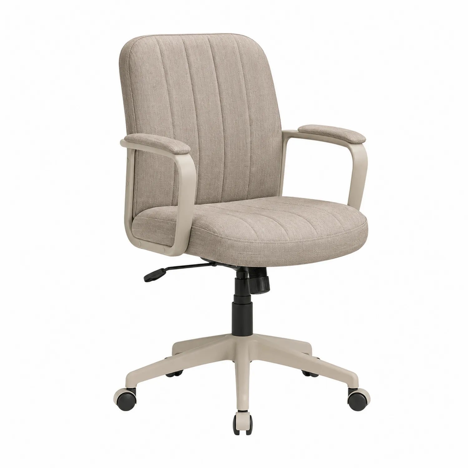 Silla de Oficina Giratoria con Tela de Poliéster Beige y Base Metálica