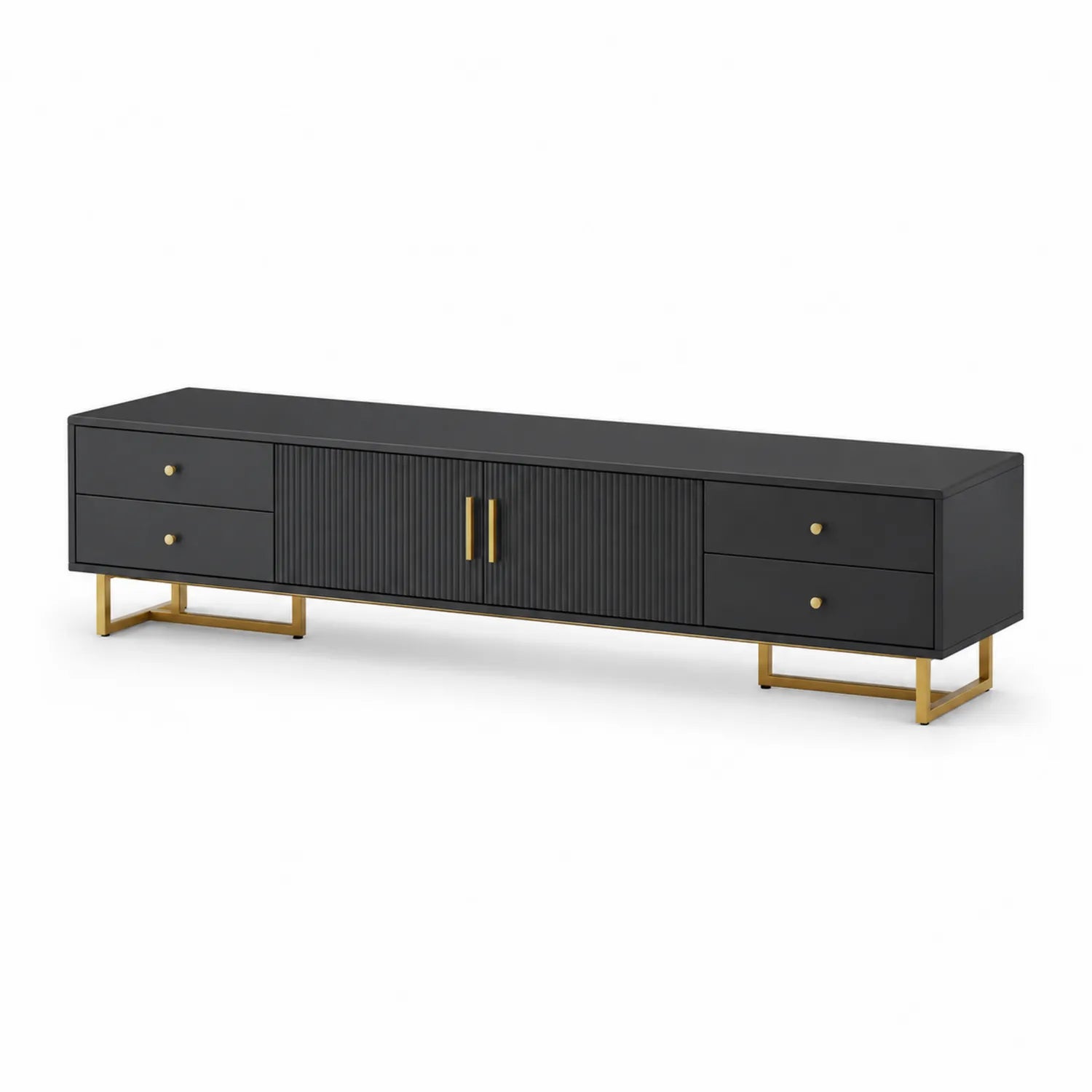 Mueble para TV de madera MDF negro con patas de metal dorado 180cm