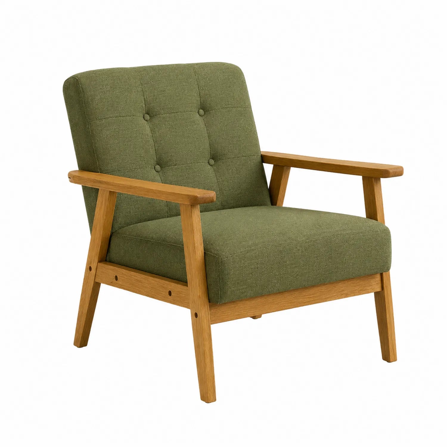 Sillón de madera con tapizado verde