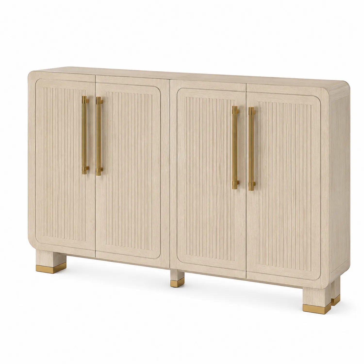 Aparador de madera maciza beige con detalles metálicos 120x40x90 cm