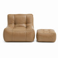 Sofá y Reposapiés de Cuero Beige