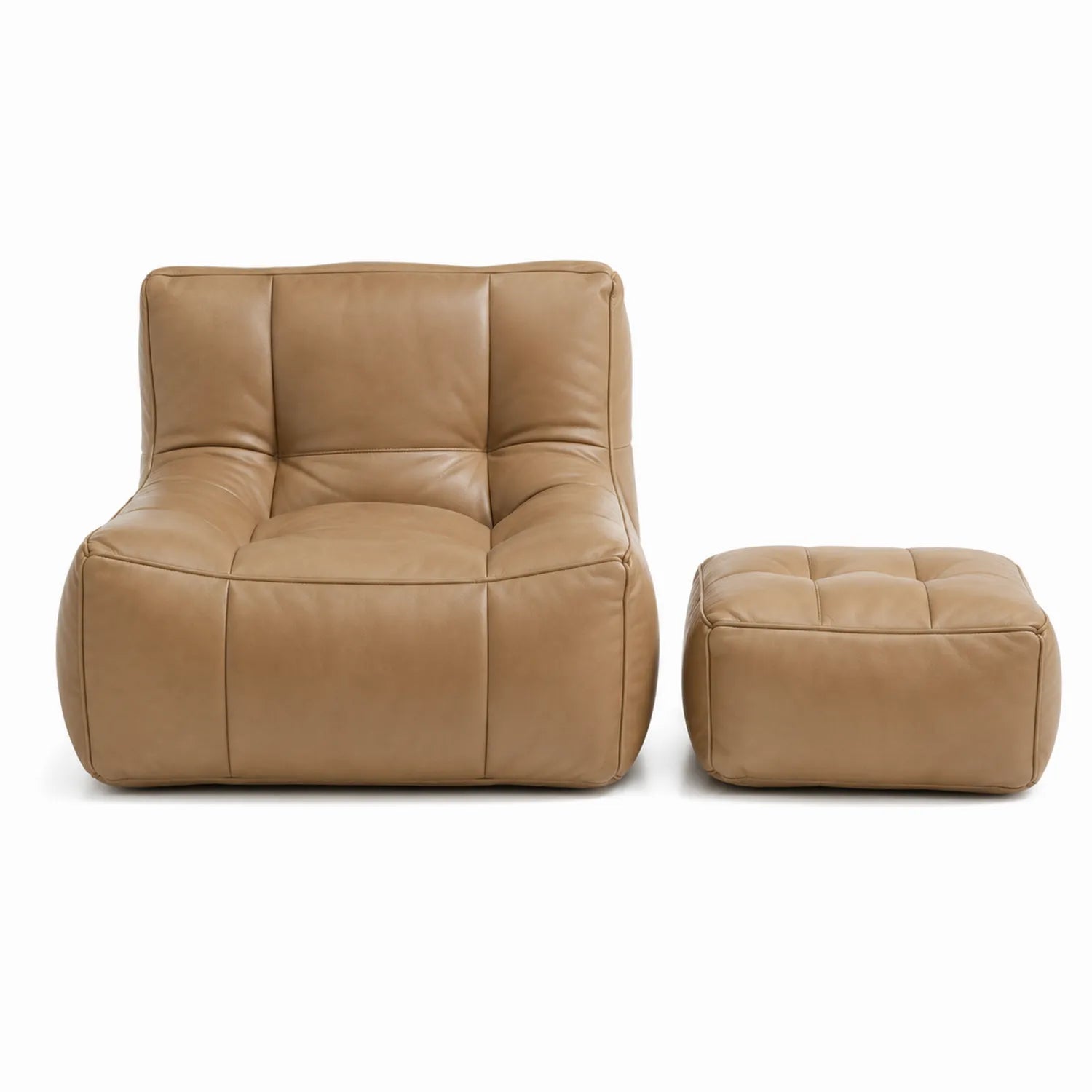 Sofá y Reposapiés de Cuero Beige