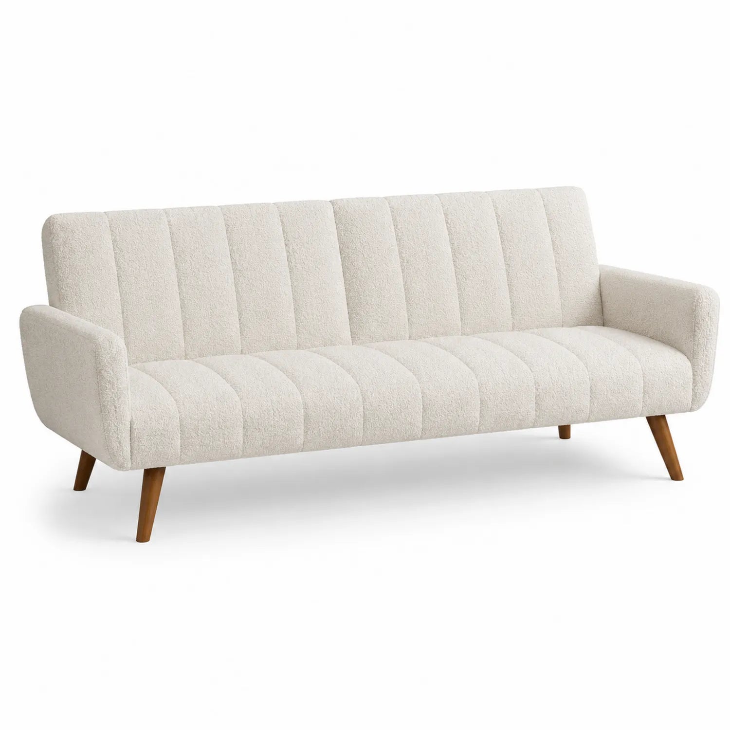 Sofá de 3 plazas en tela bouclé beige con patas de madera