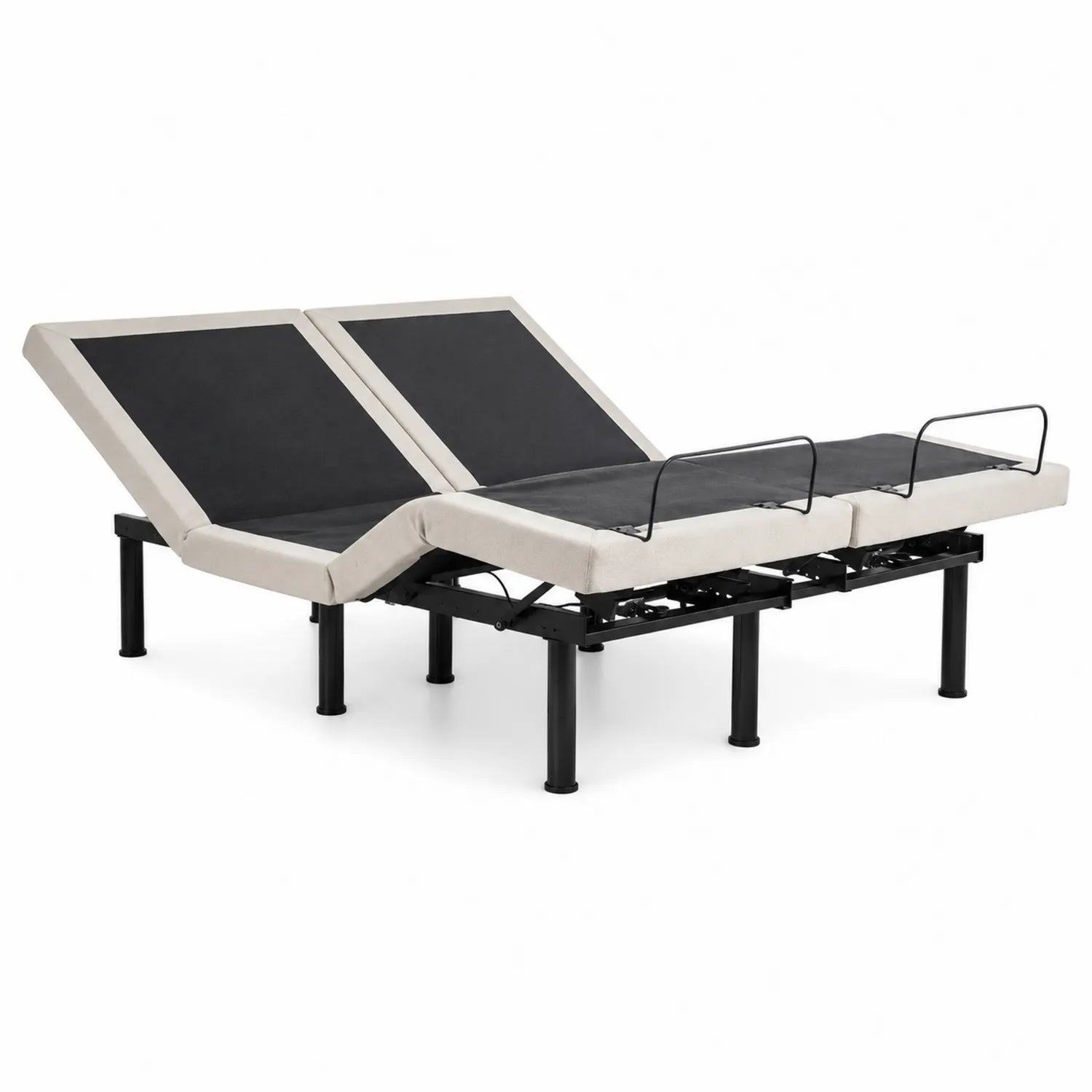 Cama ajustable motorizada con acero y poliéster Crema/Negro 200x180 cm