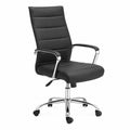 Silla de oficina de cuero sintético con respaldo alto y base cromada, negro