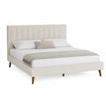 Cama tapizada de poliéster beige con cabecero y patas de haya 200x160 cm