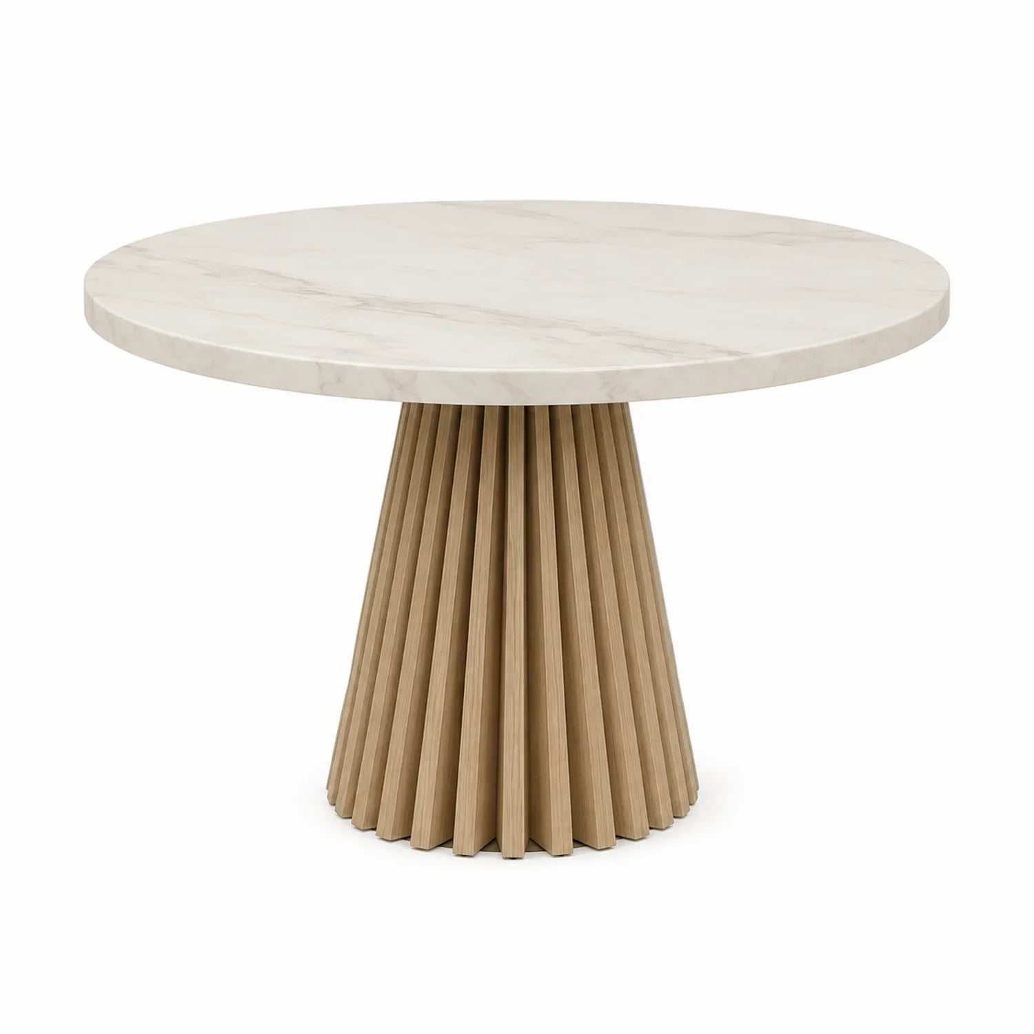 Mesa de comedor redonda de mármol y madera
