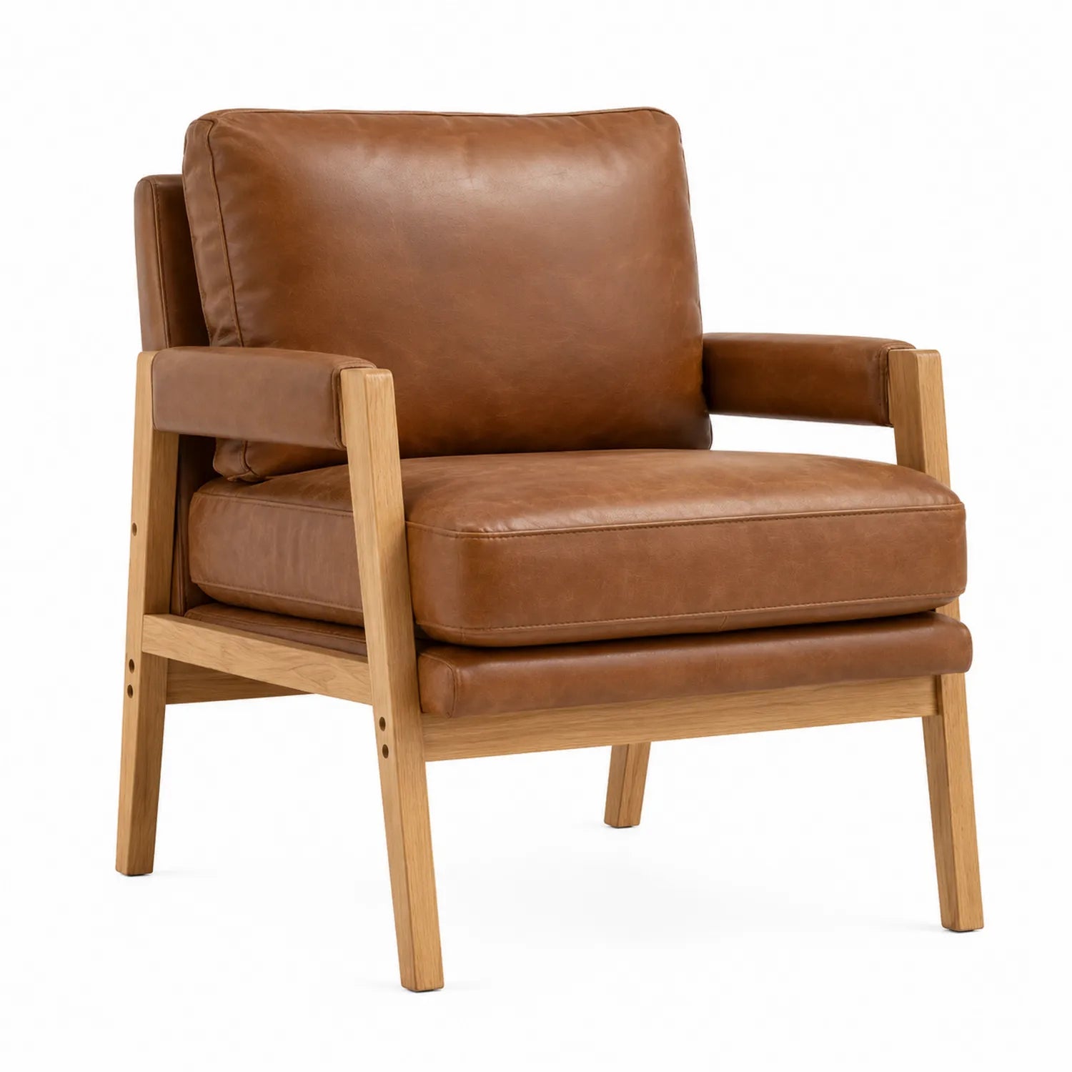 Sillón de madera y cuero sintético marrón 75x80x85 cm