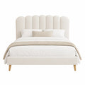 Cama con cabecera acolchada de tela y patas de madera 200x160cm