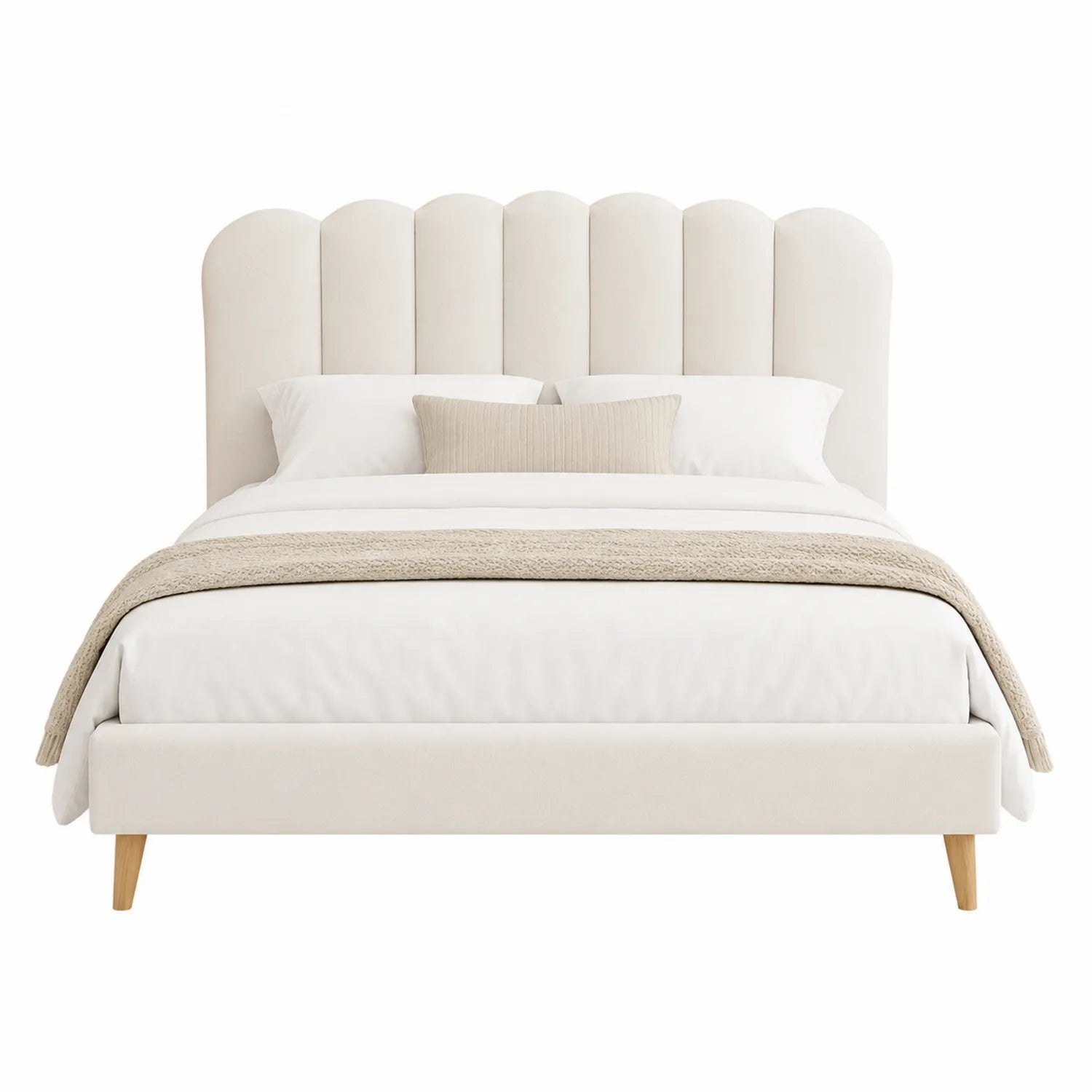 Cama con cabecera acolchada de tela y patas de madera 200x160cm