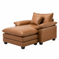 Sofá chaise longue de cuero sintético marrón con cojines