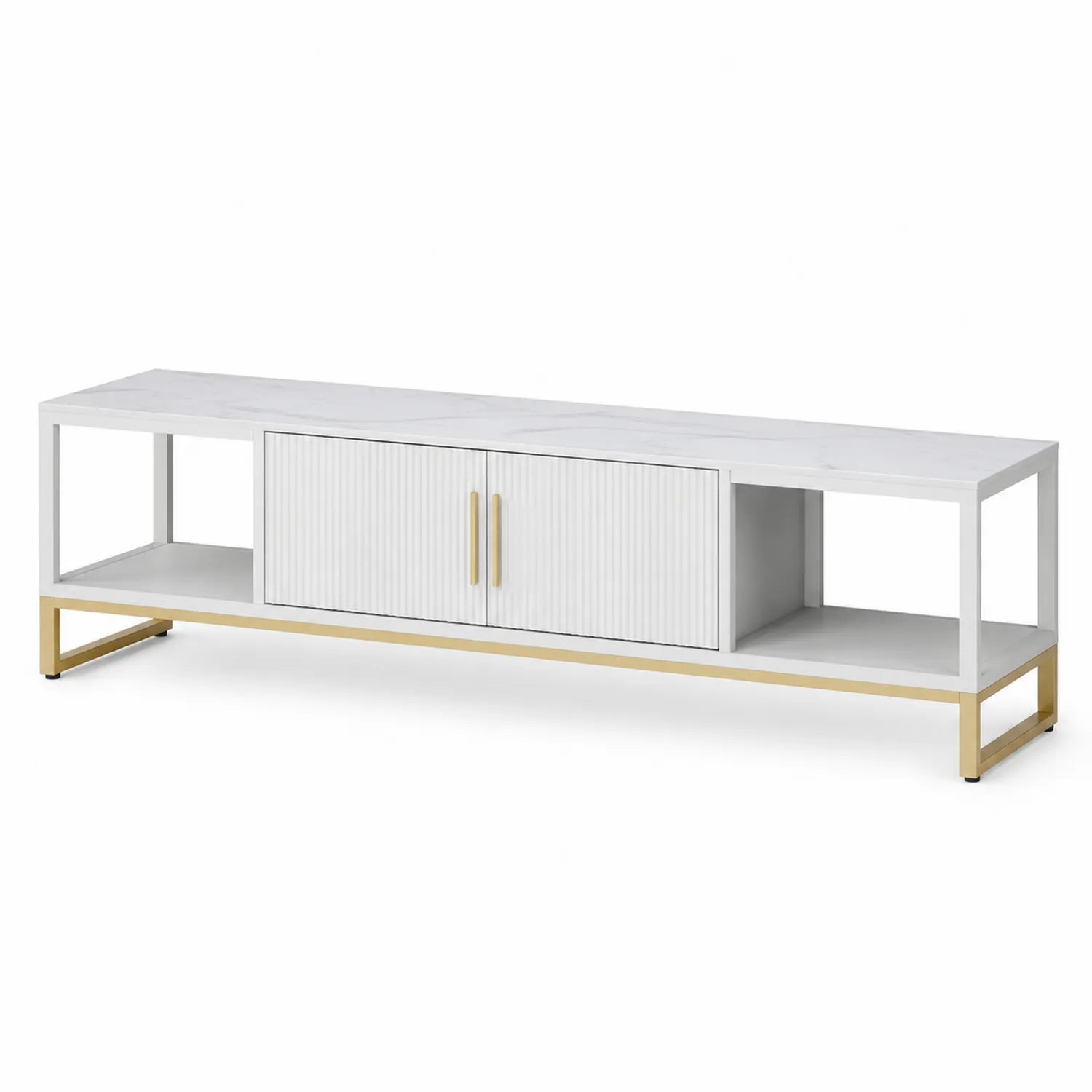 Mueble para TV de MDF con Puertas y Metal Blanco 200x45x50 cm