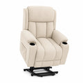 Sillón reclinable elevador de poliéster beige con portavasos