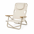 Silla de Aluminio y Tela Beige con Reposabrazos de Madera