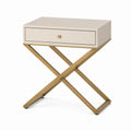 Mesita de noche de madera con patas de acero dorado 60x40x60 cm Beige