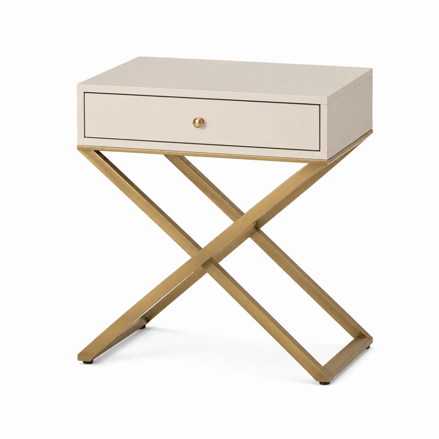 Mesita de noche de madera con patas de acero dorado 60x40x60 cm Beige